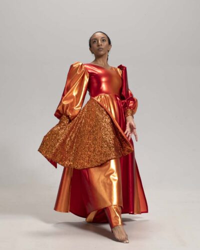 (a) L/S Dance Dress w/ side tail in copper