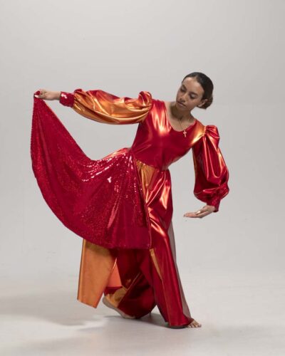 Dance Dress w/ accented side in red ombre and sequin