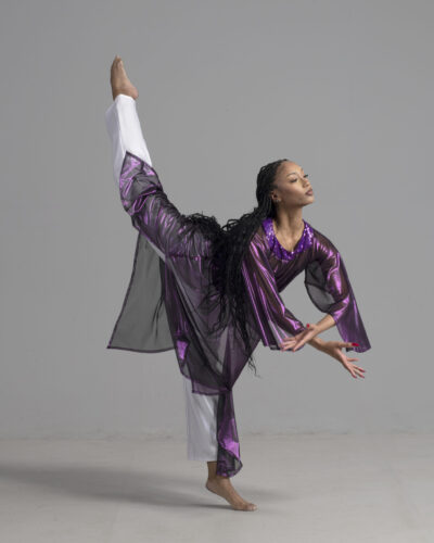 (a) Asymmetrical Dance Dress | Sheer Metallic Purple