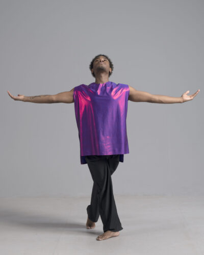 (a) Men's asymmetric top | metallic purple
