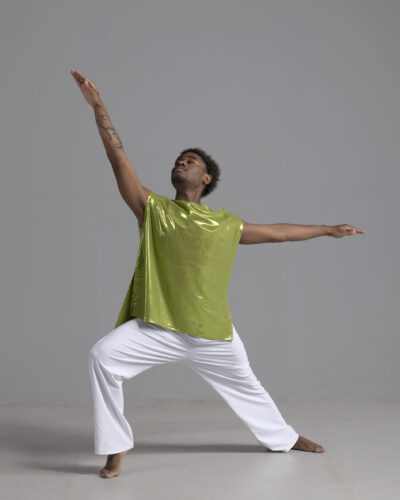 (a) Men's asymmetric top | metallic chartreuse