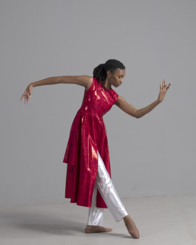 (A) Metallic long overlay dress